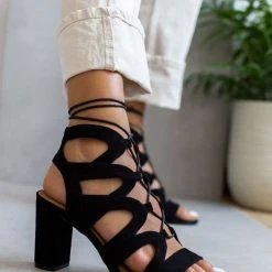 The Fashion Project Πέδιλα Suede με κορδόνια - Μαύρο -Γόβες Εκπτώσεις pedila suede me kordonia 103976 xy1j