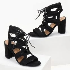 The Fashion Project Πέδιλα Suede με κορδόνια - Μαύρο -Γόβες Εκπτώσεις pedila suede me kordonia 103976 z7sf