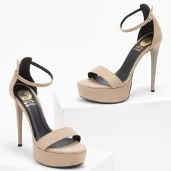 Πέδιλα Suede με μπαρέτα Tfp - Μπεζ -Γόβες Εκπτώσεις pedila suede me mpareta tfp 109403 0ckw