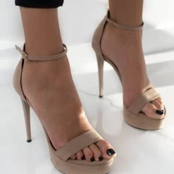 Πέδιλα Suede με μπαρέτα Tfp - Μπεζ -Γόβες Εκπτώσεις pedila suede me mpareta tfp 109403 rbky