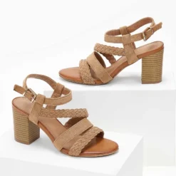 The Fashion Project Πέδιλα Suede με πλεκτό σχέδιο - Κάμελ -Γόβες Εκπτώσεις pedila suede me plekto sxedio 103980 bge1