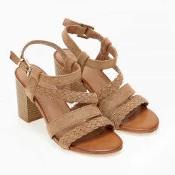 The Fashion Project Πέδιλα Suede με πλεκτό σχέδιο - Κάμελ -Γόβες Εκπτώσεις pedila suede me plekto sxedio 103980 sbn1