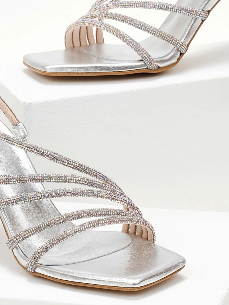 Πέδιλα TFP δερμάτινα με ιριδίζον Strass - Ασημί 2 Πέδιλα TFP δερμάτινα με ιριδίζον Strass - Ασημί - Image 2