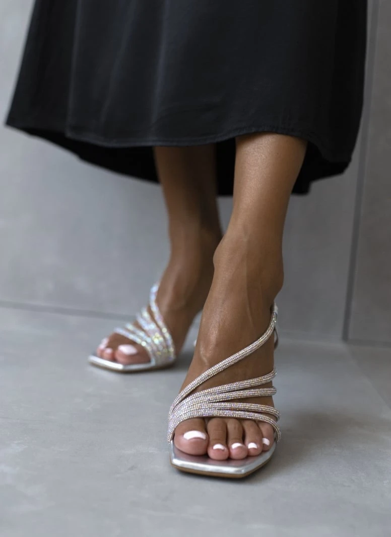Πέδιλα TFP δερμάτινα με ιριδίζον Strass - Ασημί 7 Πέδιλα TFP δερμάτινα με ιριδίζον Strass - Ασημί - Image 7