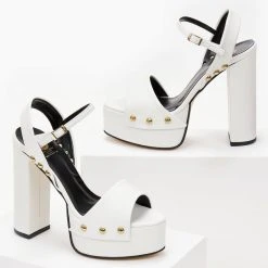 Πέδιλα TFP με Block Heel τακούνι - Λευκό -Γόβες Εκπτώσεις pedila tfp me block heel takouni 102174 vy18