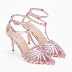 Πέδιλα TFP Retro μεταλλικά με ανοίγματα - Ροζ -Γόβες Εκπτώσεις pedila tfp metallika me anoigmata 103720 8hp5