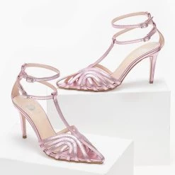 Πέδιλα TFP Retro μεταλλικά με ανοίγματα - Ροζ -Γόβες Εκπτώσεις pedila tfp metallika me anoigmata 103720 bk3u