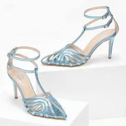 Πέδιλα TFP Retro μεταλλικά με ανοίγματα - Γαλάζιο -Γόβες Εκπτώσεις pedila tfp retro metallika me anoigmata 103862 e9t6