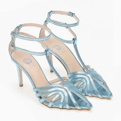 Πέδιλα TFP Retro μεταλλικά με ανοίγματα - Γαλάζιο -Γόβες Εκπτώσεις pedila tfp retro metallika me anoigmata 103862 scya