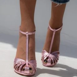 Πέδιλα TFP ρετρό σε μεταλλικές αποχρώσεις - Ροζ