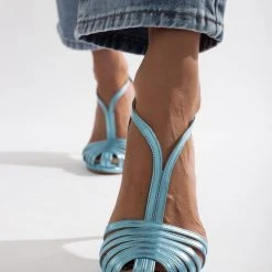 Πέδιλα Tfp ρετρό σε μεταλλικές αποχρώσεις - Γαλάζιο -Γόβες Εκπτώσεις pedila tfp retro se metallikes apoxrwseis 101405 5df2