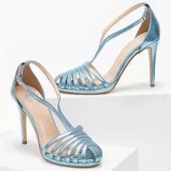 Πέδιλα Tfp ρετρό σε μεταλλικές αποχρώσεις - Γαλάζιο -Γόβες Εκπτώσεις pedila tfp retro se metallikes apoxrwseis 101405 skxs