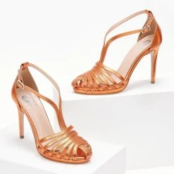 Πέδιλα Tfp ρετρό σε μεταλλικές αποχρώσεις - Πορτοκαλί -Γόβες Εκπτώσεις pedila tfp retro se metallikes apoxrwseis 104998 j2l0