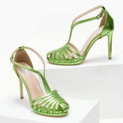 Πέδιλα Tfp ρετρό σε μεταλλικές αποχρώσεις - Λαχανί -Γόβες Εκπτώσεις pedila tfp retro se metallikes apoxrwseis 105218 ymh6