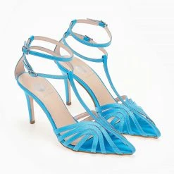 Πέδιλα TFP Retro σατέν με ανοίγματα - Γαλάζιο -Γόβες Εκπτώσεις pedila tfp saten me anoigmata 103717 2434