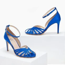 Πέδιλα TFP σατέν με ψηλό τακούνι - Μπλε -Γόβες Εκπτώσεις pedila tfp saten me psilo takouni 101165 eh56