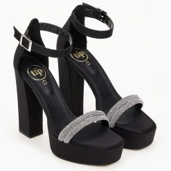Πέδιλα TFP σατέν με Strass και φιάπα - Μαύρο 11 Πέδιλα TFP σατέν με Strass και φιάπα - Μαύρο -Γόβες Εκπτώσεις pedila tfp saten me strass kai fiapa 100460 jafy