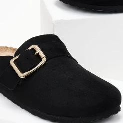 The Fashion Project Σαμπό Suede με μεταλλικό τοκά - Μαύρο -Γόβες Εκπτώσεις sampo suede me metalliko toka 102806 5jbc