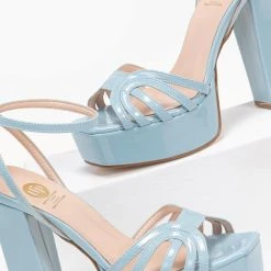 Tfp λουστρίνι πέδιλα με ψηλό τακούνι - Γαλάζιο -Γόβες Εκπτώσεις tfp loustrini pedila me psilo takouni 92973 knx1