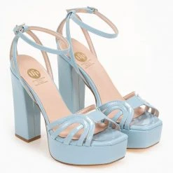 Tfp λουστρίνι πέδιλα με ψηλό τακούνι - Γαλάζιο -Γόβες Εκπτώσεις tfp loustrini pedila me psilo takouni 92973 taf4