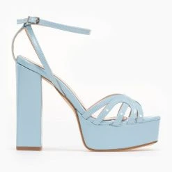 Tfp λουστρίνι πέδιλα με ψηλό τακούνι - Γαλάζιο -Γόβες Εκπτώσεις tfp loustrini pedila me psilo takouni 92973 tjds