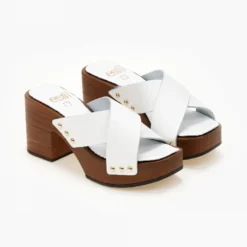 Τσόκαρα δερμάτινα με χιαστί φάσες Estil - Λευκό -Γόβες Εκπτώσεις tsokara dermatina estil me xiasti fases 105423 fsgt