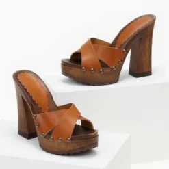 TFP Τσόκαρα δερμάτινα με ψηλό τακούνι - Ταμπά -Γόβες Εκπτώσεις tsokara dermatina me psilo takouni 106195 7rig