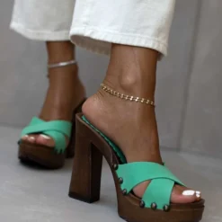 The Fashion Project Τσόκαρα Nubuck με χιαστί φάσες - Μέντα -Γόβες Εκπτώσεις tsokara nubuck me xiasti fases 106210 aewk